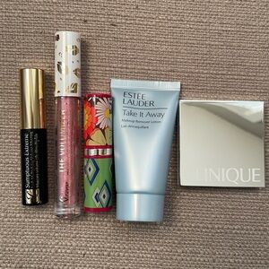 5 luxury beauty make up lipstick, lipgloss, mascara, blush set, makeup remover